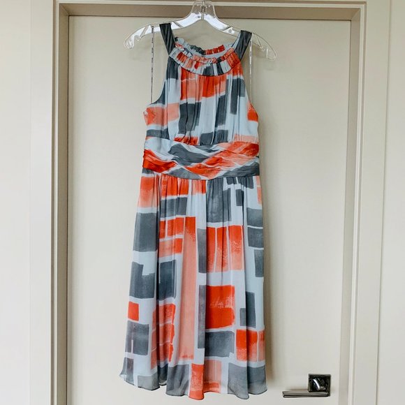 Kay Unger Geometric Soft Silk Midi Dress - GREAT AS A WEDDING GUEST!! - Picture 1 of 10